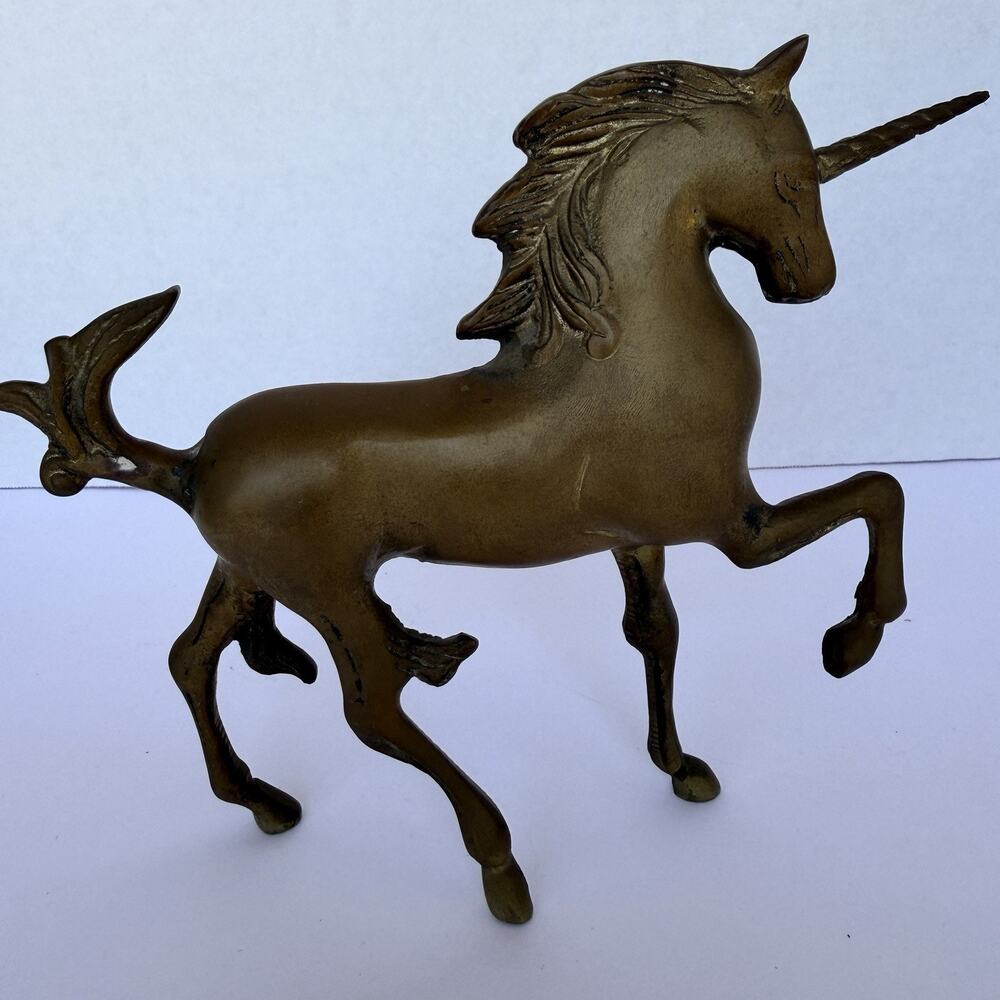 Vintage Brass Unicorn Fantasy Sculpture 6.5 Inch Mythical Figurine - Picture 3 of 8